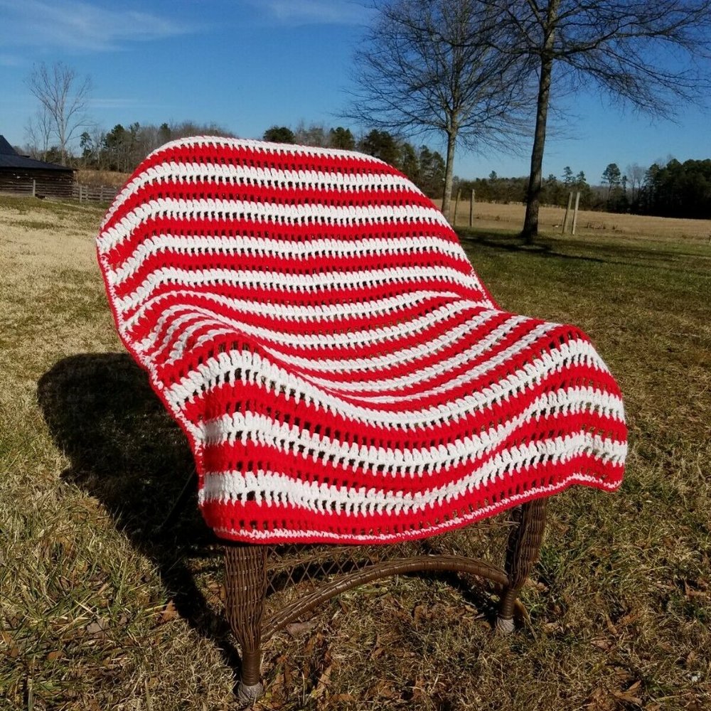 Handmade Afghan Blanket Crochet Stripe Chair Throw